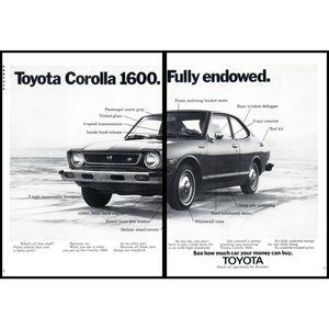 1974 Toyota Corolla 1600 Fully Endowed Hemi Engine Vintage Print Ad Wall Art
